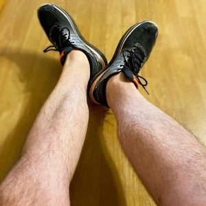 ASICS black/silver with orange trim sneakers